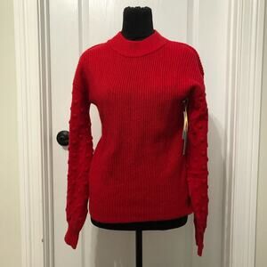Cece Womens‎ Sweater Size Small Red Bobble Detail Ribbed Crew Neck Pullover NWT